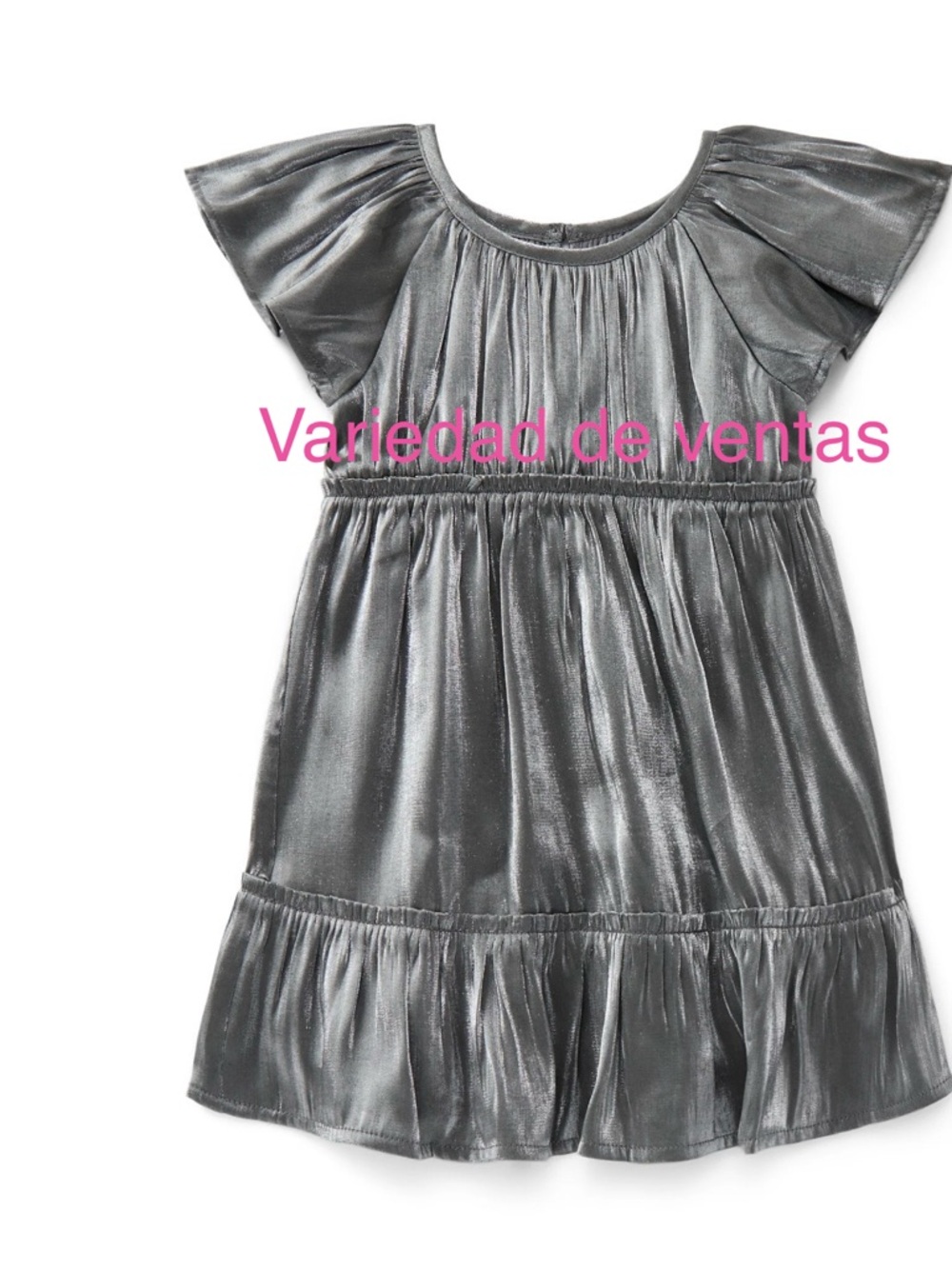 Metallic Silver Ruffle Sleeve Dress